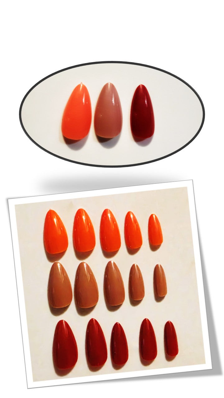 Shop the Autumn Spice Press-On Kit at Bloom Gloss Co. This 72-count almond nail set features a warm earthy high-gloss finish for cozy daily DIY manicures.