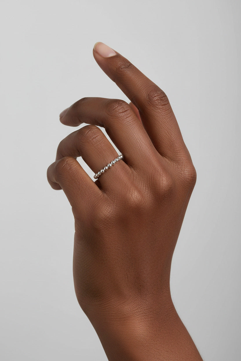 The Halo Pearl Band - Minimalist Silver Beaded Stacking Ring