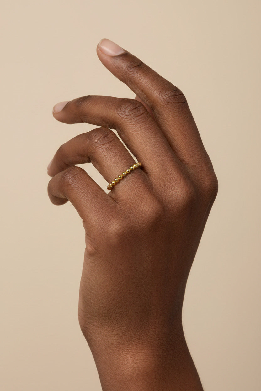 The Halo Pearl Band - 18K Gold Plated Beaded Stacking Ring