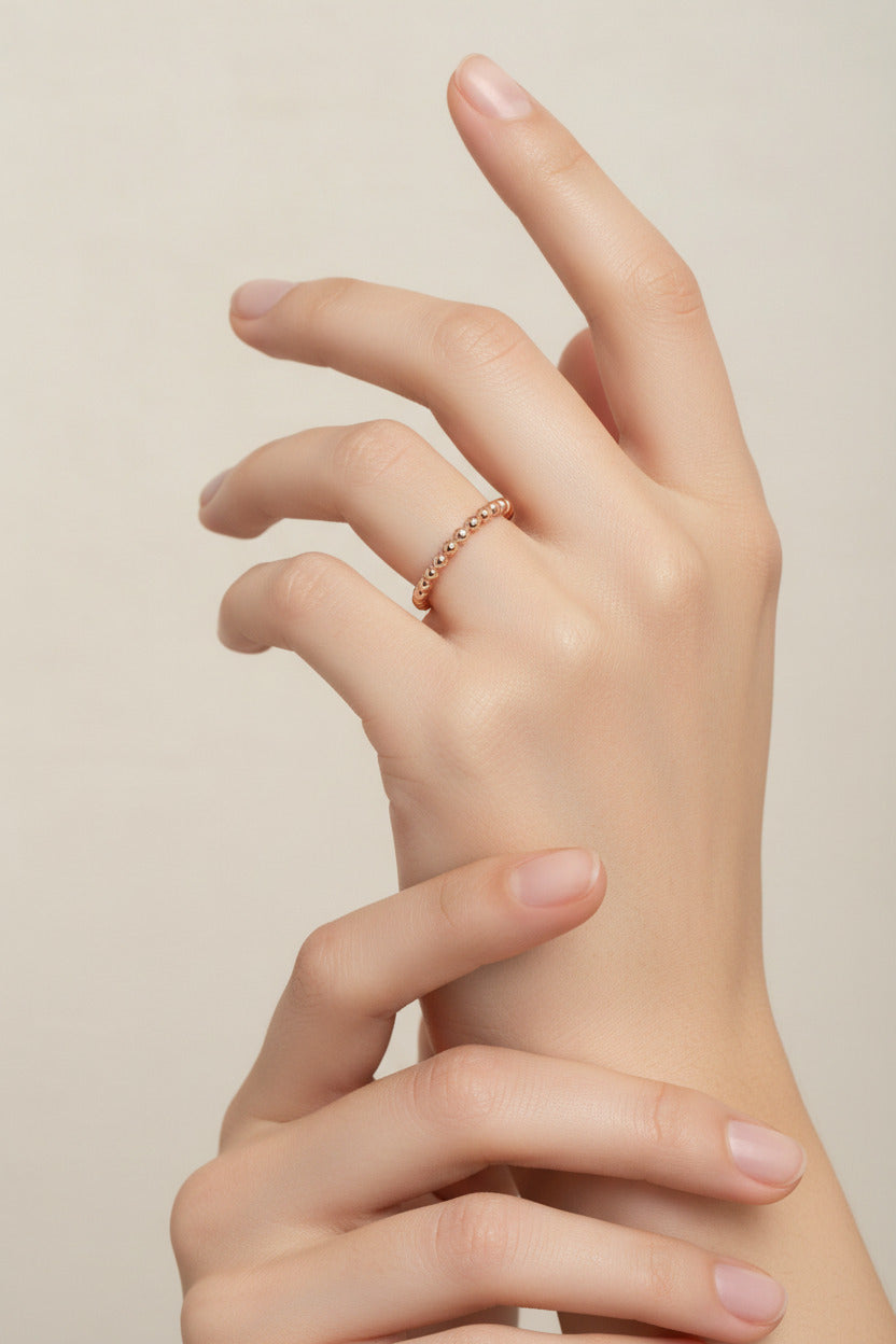 The Halo Pearl Band - Minimalist Rose Gold Beaded Stacking Ring
